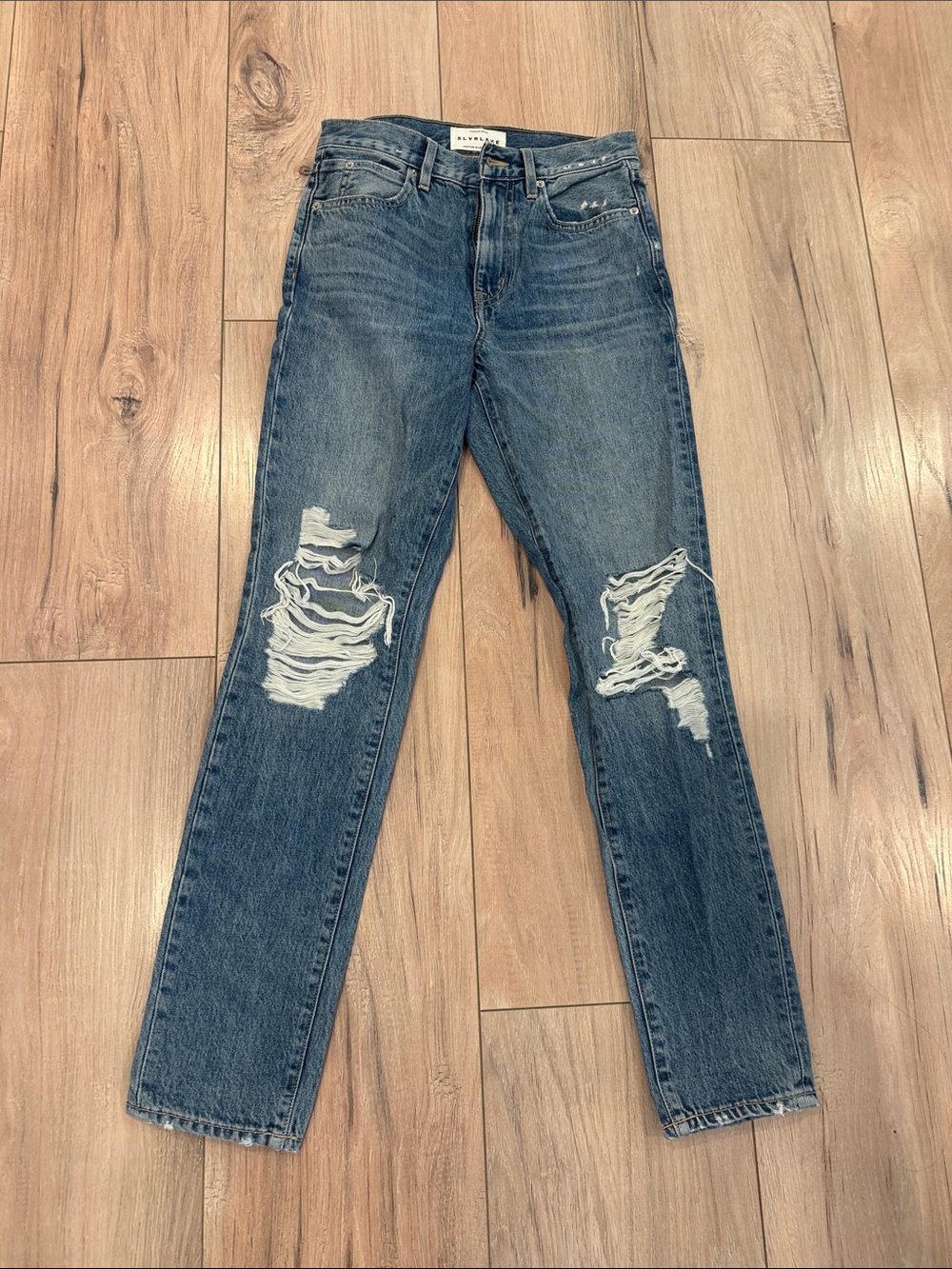 SLVRLAKE Women’s Distressed Medium Blue Slim Straight Jeans 25 ROXY